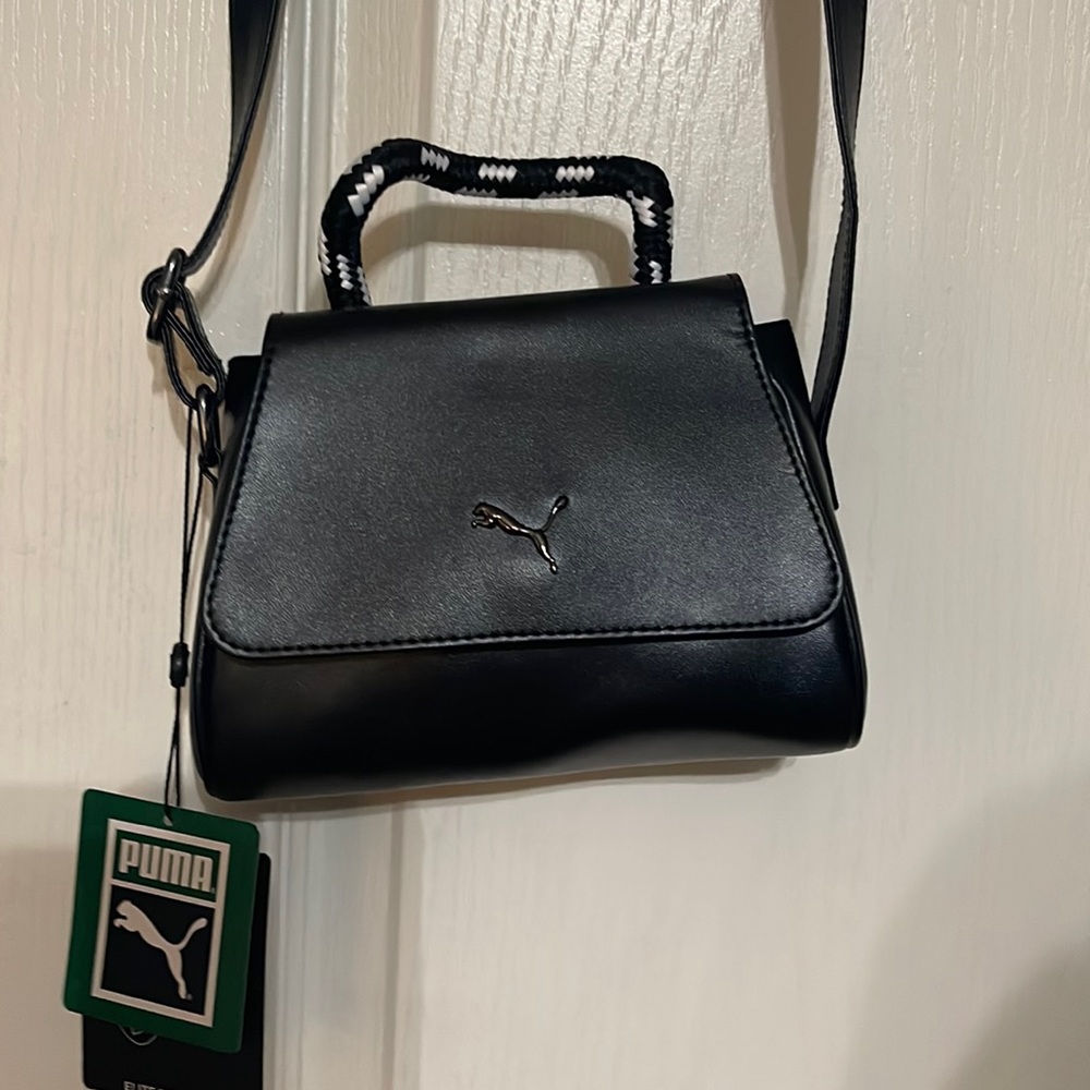 Black Puma Crossbody purse with adjustable strap